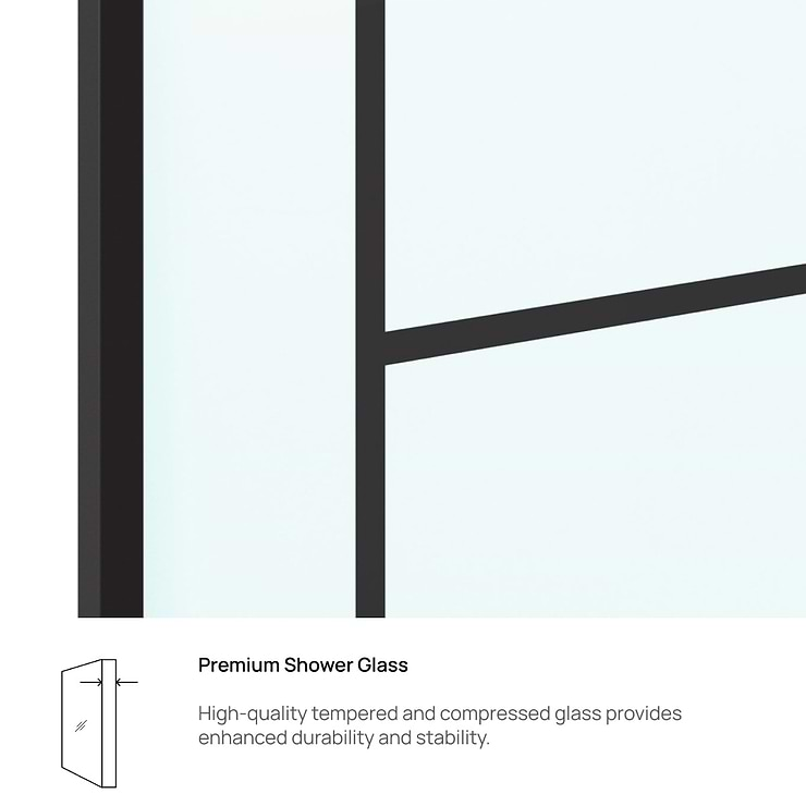 Finestra 34x74" Reversible Fixed Shower Door with Mondrian Grid Fluted Glass in Matte Black