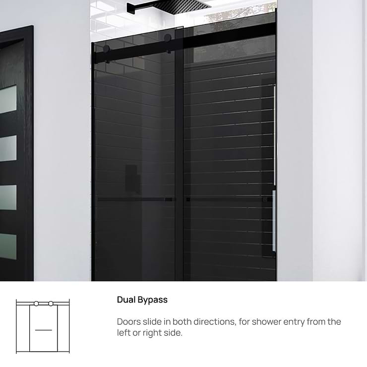 DreamLine Essence 48"x76" Reversible Sliding Shower Alcove Door with Smoke Gray Glass in Satin Black