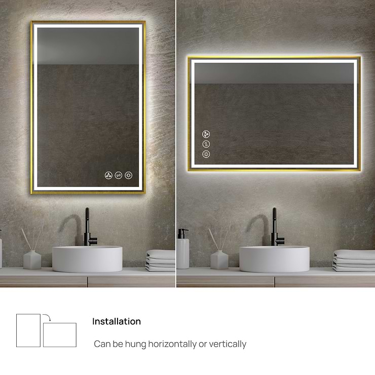 Mage Brushed Gold 30x36" Framed Rectangle LED Mirror