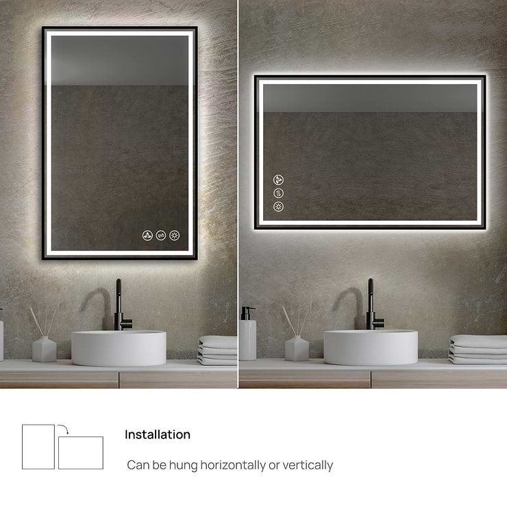 Mage Matte Black 30x36" Framed Rectangle LED Mirror