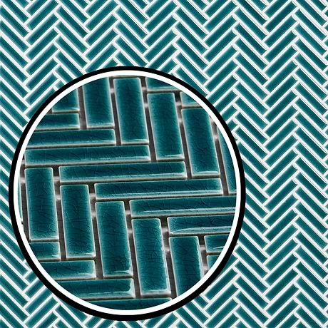 Kai Teal 1x2" Herringbone Crackled Glossy Porcelain Mosaic Tile