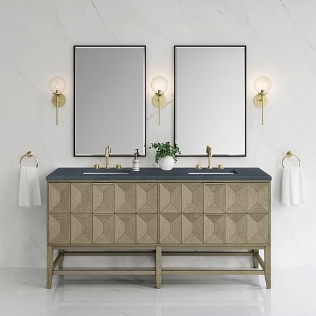 James Martin Vanities Emmeline Pebble Oak 72" Double Vanity with Charcoal Soapstone Quartz Counter