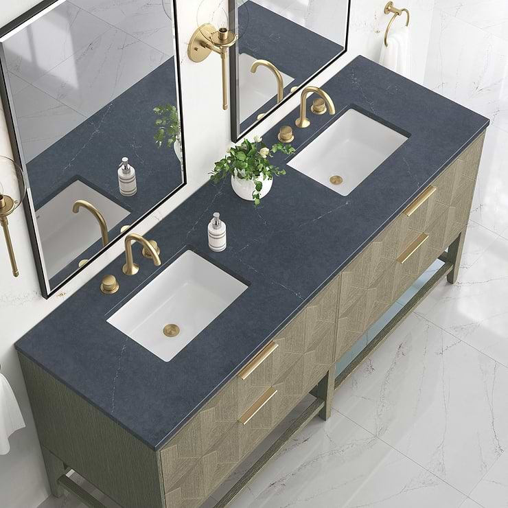 James Martin Vanities Emmeline Pebble Oak 72" Double Vanity with Charcoal Soapstone Quartz Counter