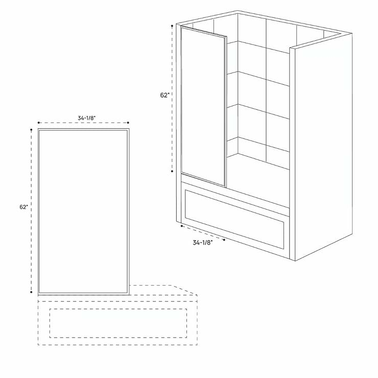 Finestra 34x62" Reversible Fixed Bathtub Door with Clear Glass in Brushed Gold