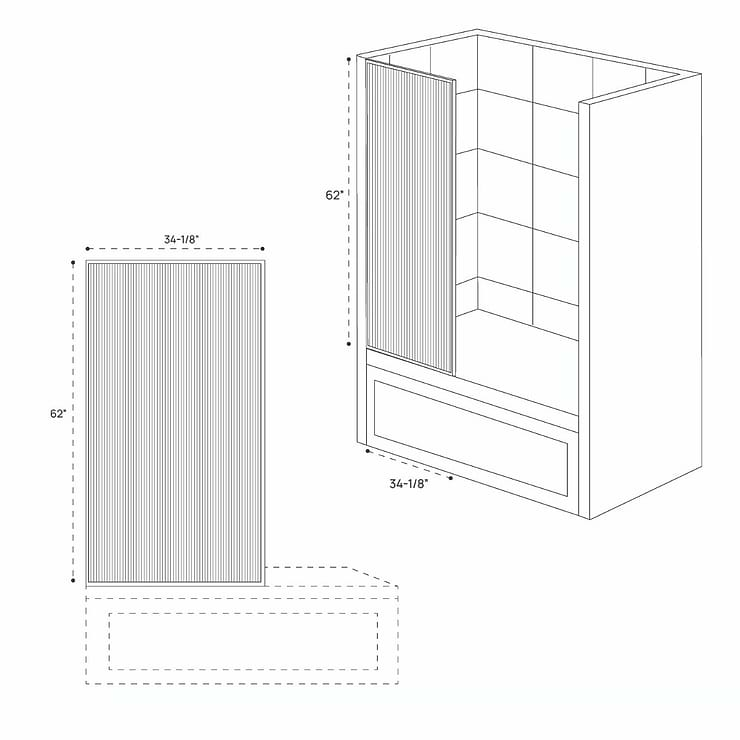 Finestra 34x62" Reversible Fixed Bathtub Door with Fluted Glass in Matte Black