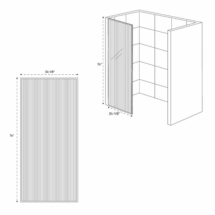 Finestra 34x74" Reversible Fixed Shower Door with Fluted Glass in Brushed Gold