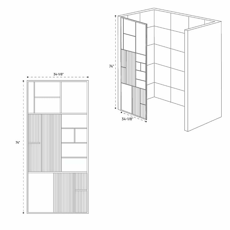 Finestra 34x74" Reversible Fixed Shower Door with Mondrian Grid Fluted Glass in Matte Black