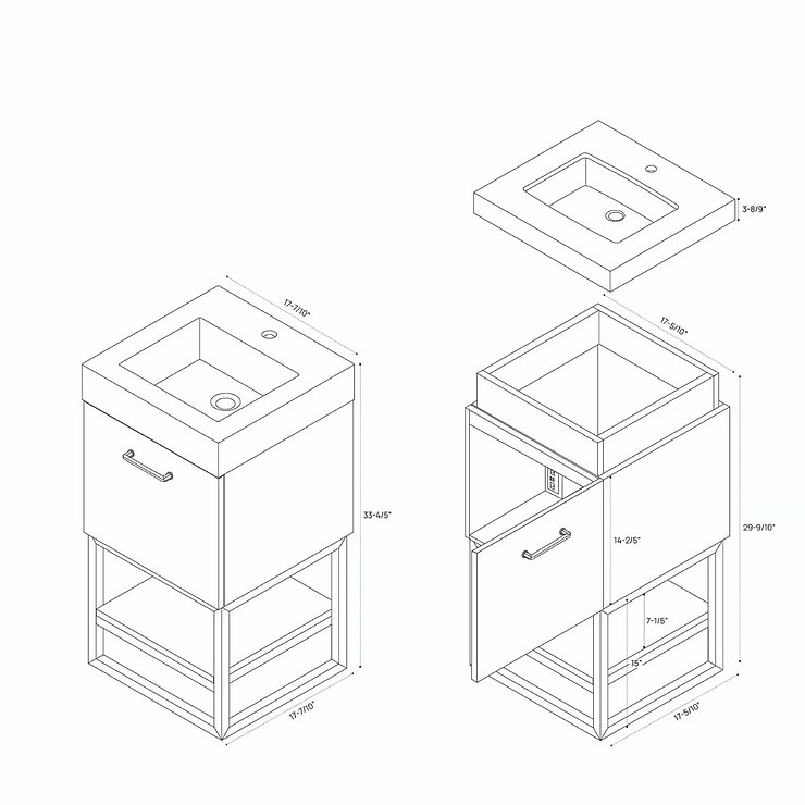 Ithica White Oak 18" Single Vanity and Black Hardware with White Intergrated Top