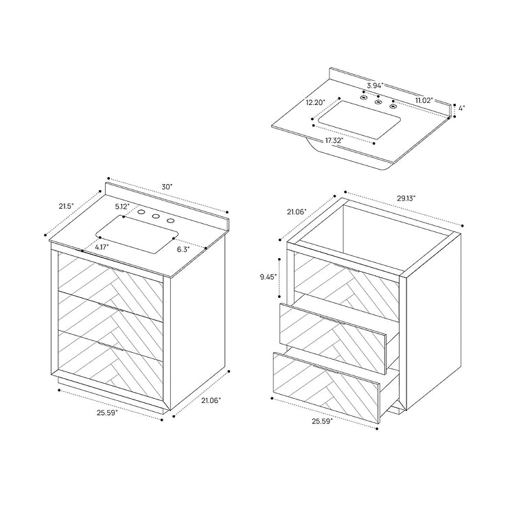 Marilyn Woodgrain 30" Single Vanity without Top