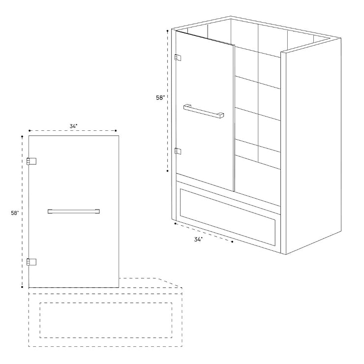 Milo 34"x58" Reversible Hinged Bathtub Screen with Tinted Glass in Stainless Steel