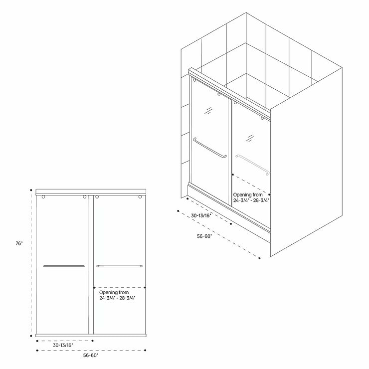 DreamLine Charisma 60x76" Reversible Sliding Shower Alcove Door with Clear Glass in Brushed Nickel