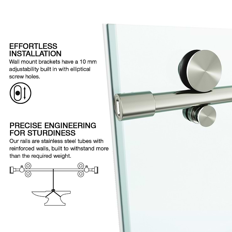 Volare 72x76 Reversible Sliding Shower Door with Clear Glass in Stainless Steel