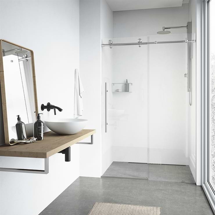 Volare 72x76 Reversible Sliding Shower Door with Clear Glass in Stainless Steel