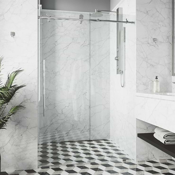Volare 48x76 Reversible Sliding Shower Door with Clear Glass in Chrome