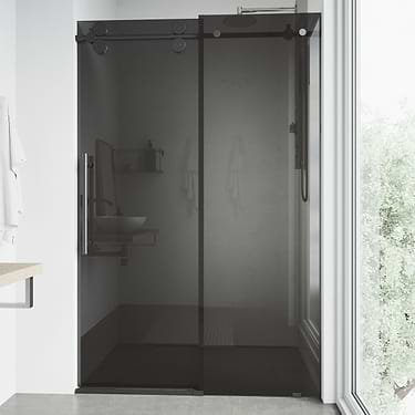 Gemello 60x74 Reversible Sliding Shower Door with Black Glass in Matte Black