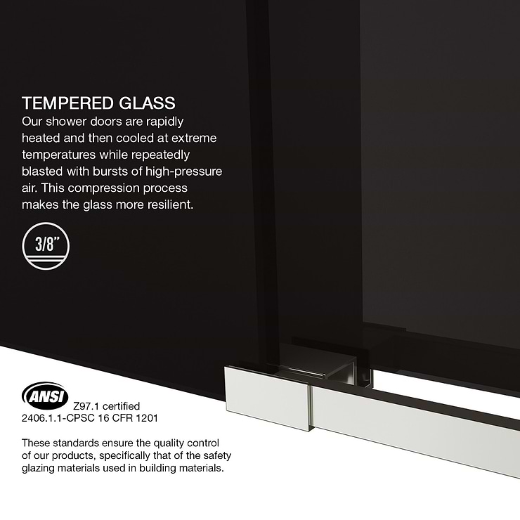 Gemello 60x74 Reversible Sliding Shower Door with Black Glass in Stainless Steel