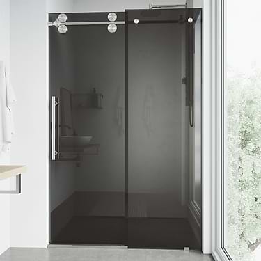 Gemello 60x74 Reversible Sliding Shower Door with Black Glass in Stainless Steel