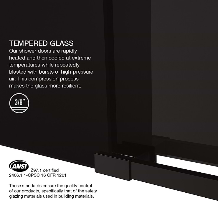 Gemello 72x74 Reversible Sliding Shower Door with Black Glass in Matte Black