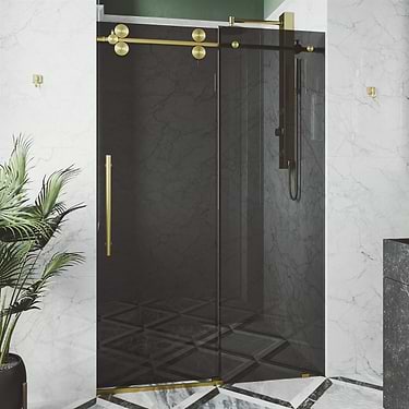 Gemello 72x74 Reversible Sliding Shower Door with Black Glass in Brushed Gold