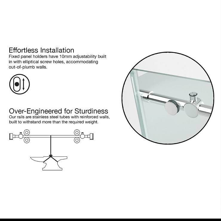 Gemello 60x66 Reversible Sliding Bathtub Door with Clear Glass in Chrome