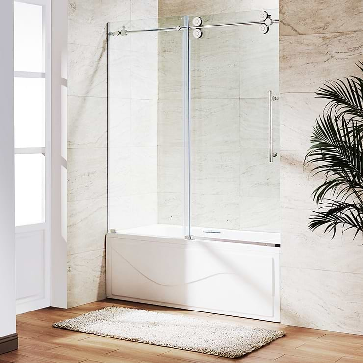 Gemello 60x66 Reversible Sliding Bathtub Door with Clear Glass in Chrome