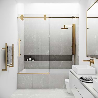 Gemello 60x66 Reversible Sliding Bathtub Door with Clear Glass in Brushed Gold