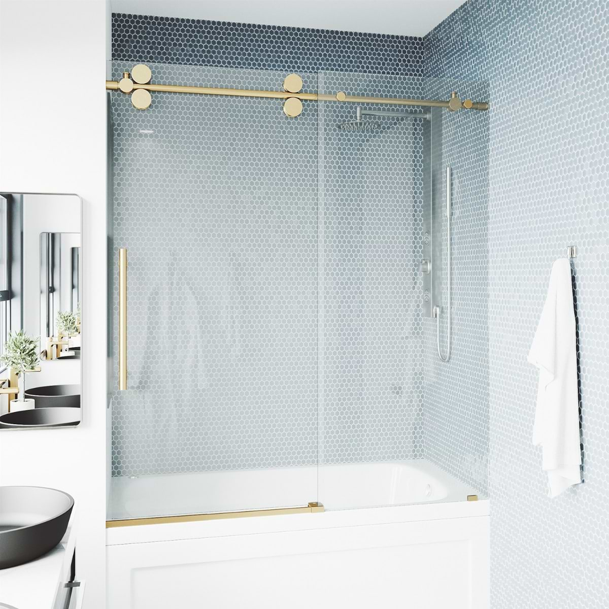 Gemello 60x66 Reversible Sliding Bathtub Door with Clear Glass in ...