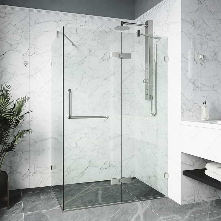 Cinto 32x48x74 Reversible Hinged Enclosure Shower Door with Clear Glass in Brushed Nickel