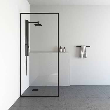 Finestra 34x74 Reversible Fixed Shower Door with Clear Glass in Matte Black