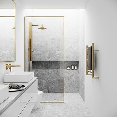 Finestra 34x74 Reversible Fixed Shower Door with Clear Glass in Brushed Gold