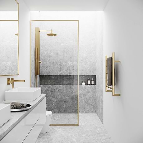 Finestra 34x74 Reversible Fixed Shower Door with Clear Glass in Brushed Gold