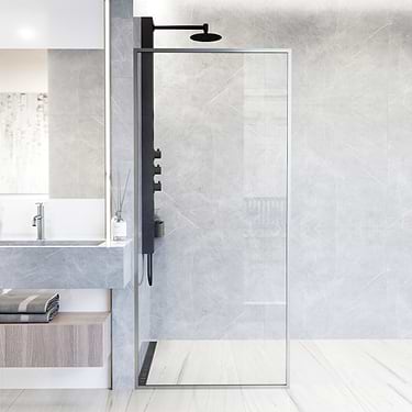 Finestra 34x74 Reversible Fixed Shower Door with Clear Glass in Stainless Steel