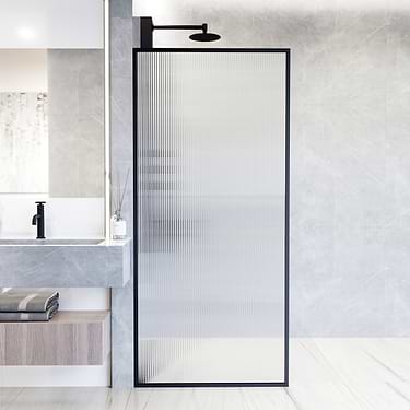 Finestra 34x74 Reversible Screen Shower Door with Fluted Glass in Matte Black