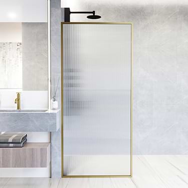 Finestra 34x74 Reversible Screen Shower Door with Fluted Glass in Brushed Gold