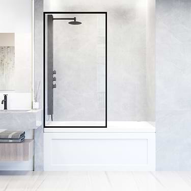 Finestra 34x62 Reversible Fixed Shower Door with Clear Glass in Matte Black