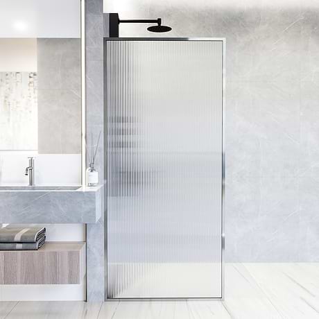 Finestra 34x74 Reversible Fixed Shower Door with Fluted Glass in Chrome