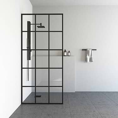 Finestra 34x74 Reversible Fixed Shower Door with Grid Glass in Matte Black