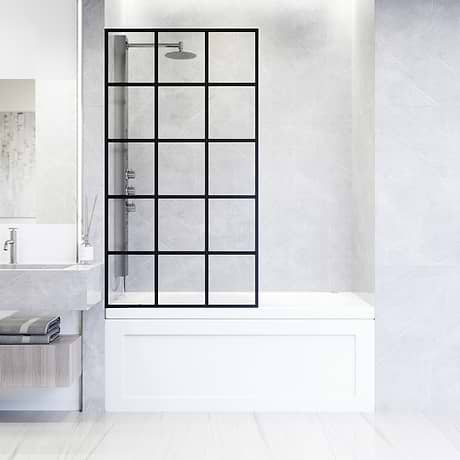 Finestra 34x62 Reversible Fixed Bathtub Door with Grid Glass in Matte Black