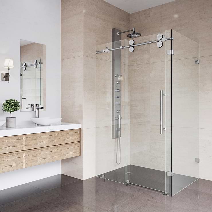 Legato 36x48x74 Reversible Sliding Enclosure Shower Door with Clear Glass in Chrome