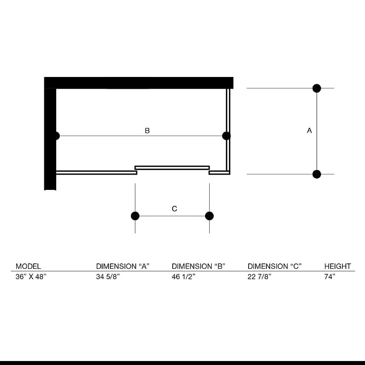 Legato 36x48x74 Reversible Sliding Enclosure Shower Door with Clear Glass in Matte Black