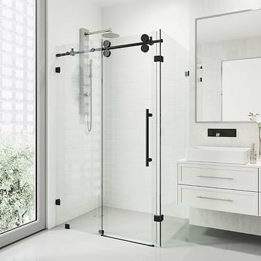 Legato 36x48x74 Reversible Sliding Enclosure Shower Door with Clear Glass in Matte Black