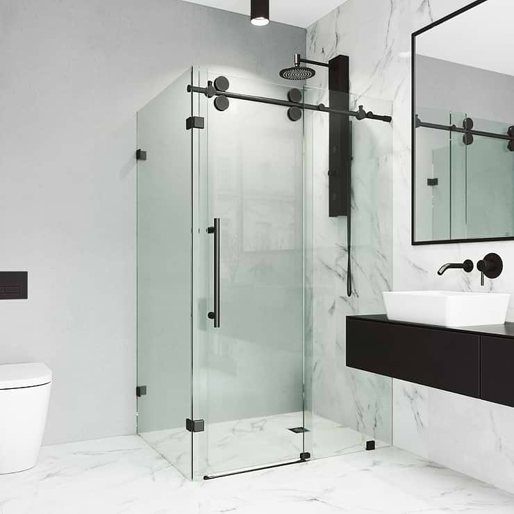 Legato 36x48x74 Reversible Sliding Enclosure Shower Door with Clear Glass in Matte Black