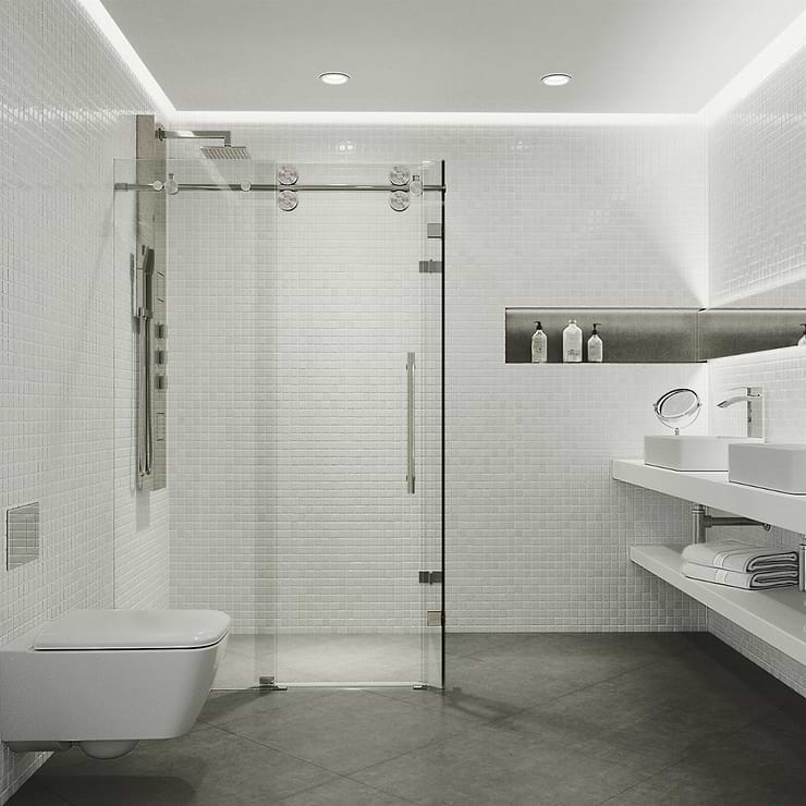 Legato 36x48x74 Reversible Sliding Enclosure Shower Door with Clear Glass in Stainless Steel