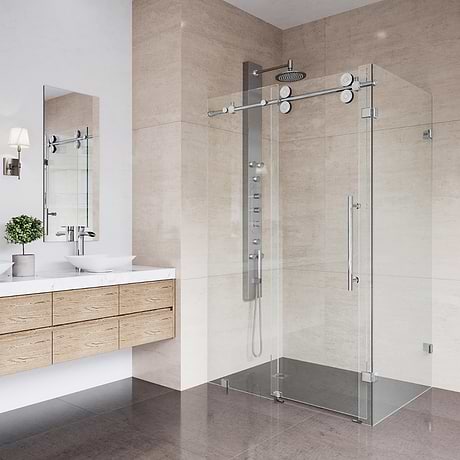 Legato 36x60x74 Reversible Sliding Enclosure Shower Door with Clear Glass in Chrome