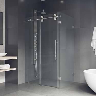 Legato 36x60x74 Reversible Sliding Enclosure Shower Door with Clear Glass in Stainless Steel
