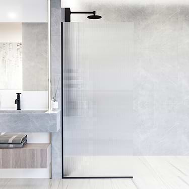 Nuvo 34x74 Reversible Screen Shower Door with Fluted Glass in Matte Black