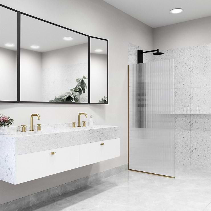 Nuvo 34x74 Reversible Screen Shower Door with Fluted Glass in Brushed Gold