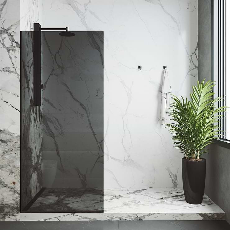 Nuvo 34x74 Reversible Screen Shower Door with Black Glass in Matte Black