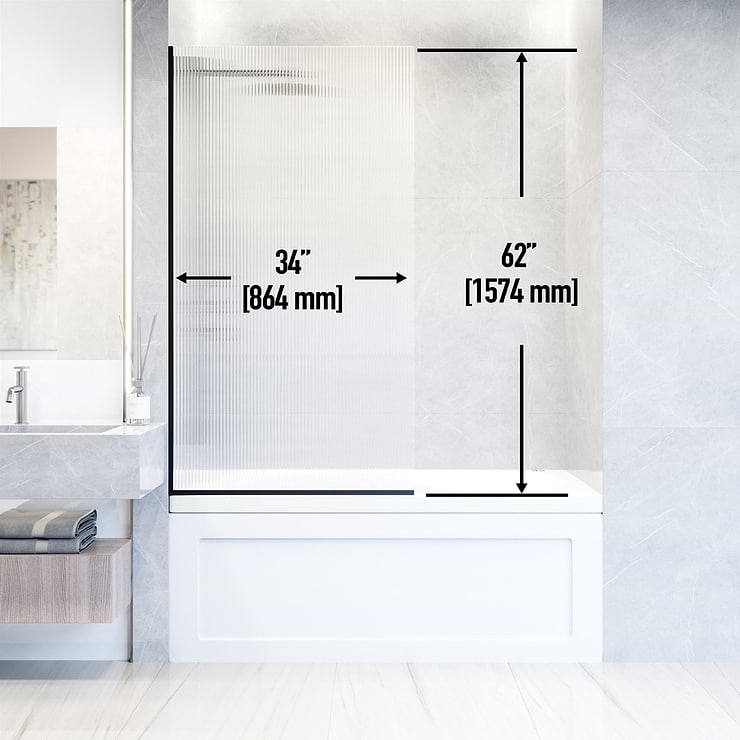 Nuvo 34x62 Reversible Screen Bathtub Door with Fluted Glass in Matte Black