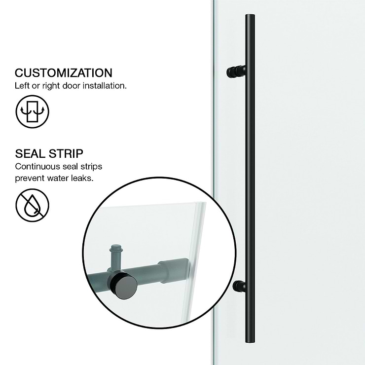 Volare 60x76 Reversible Sliding Shower Door with Clear Glass in Matte Black